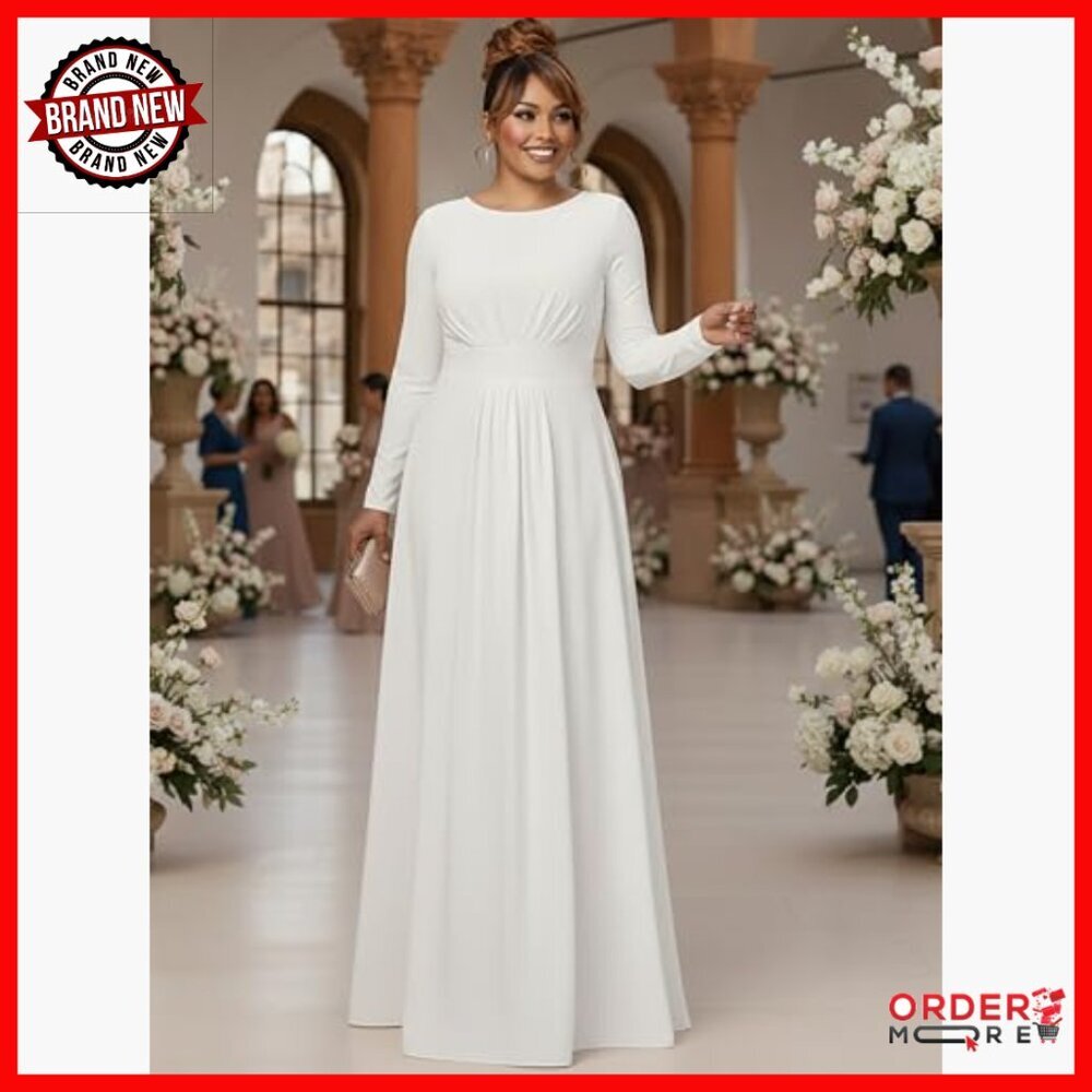 Long Sleeve Empire Waist Maxi Dress Formal Gown Polyester Flowy - Picture 5 of 7